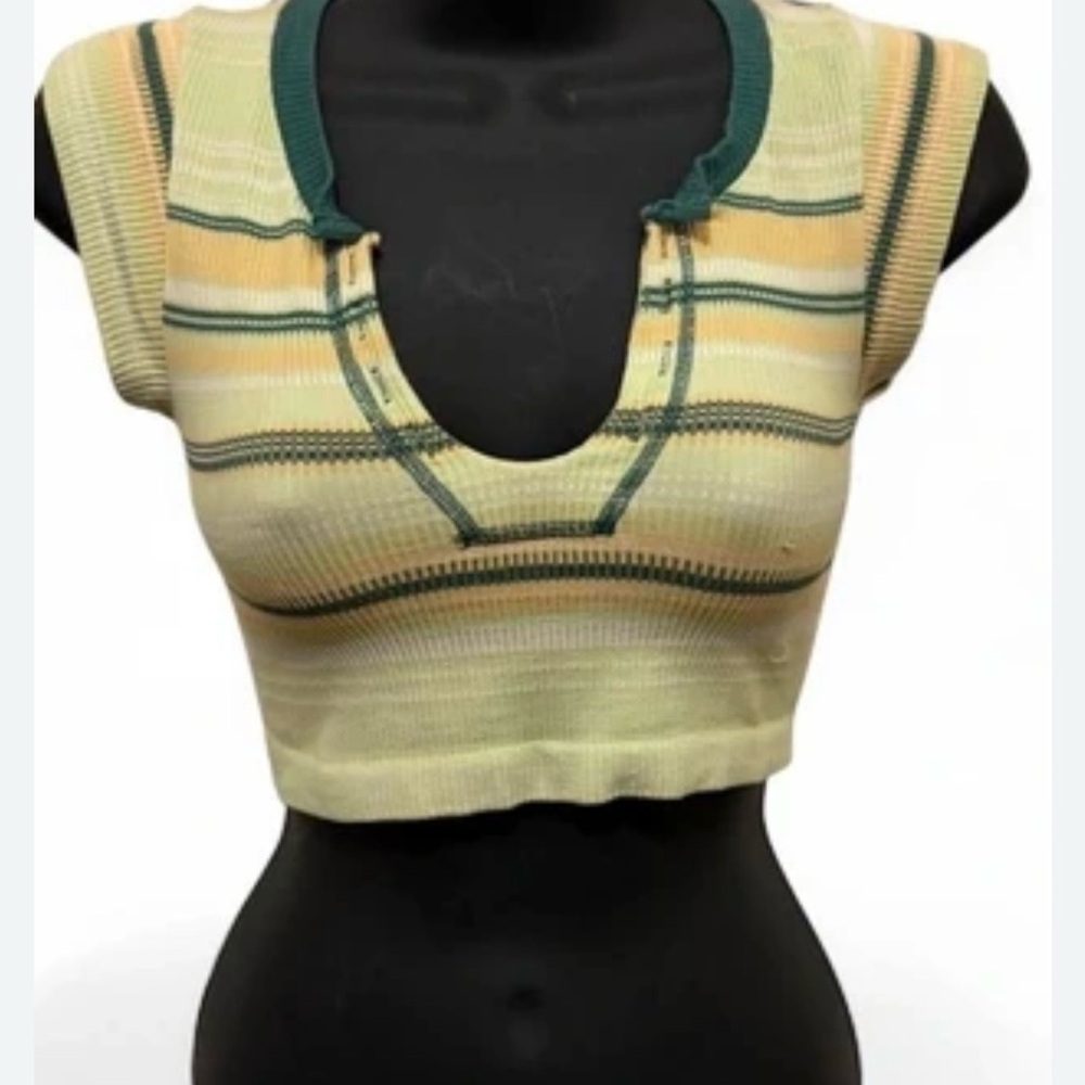 Urban Outfitters Yellow and Green Striped Cropped Knit Top